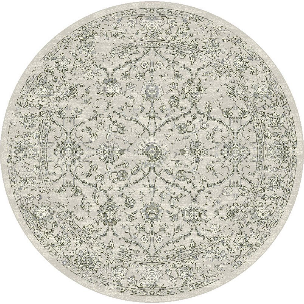 Dynamic Rugs 57136-9696 Ancient Garden 5.3 Ft. X 5.3 Ft. Round Rug in Silver/Grey